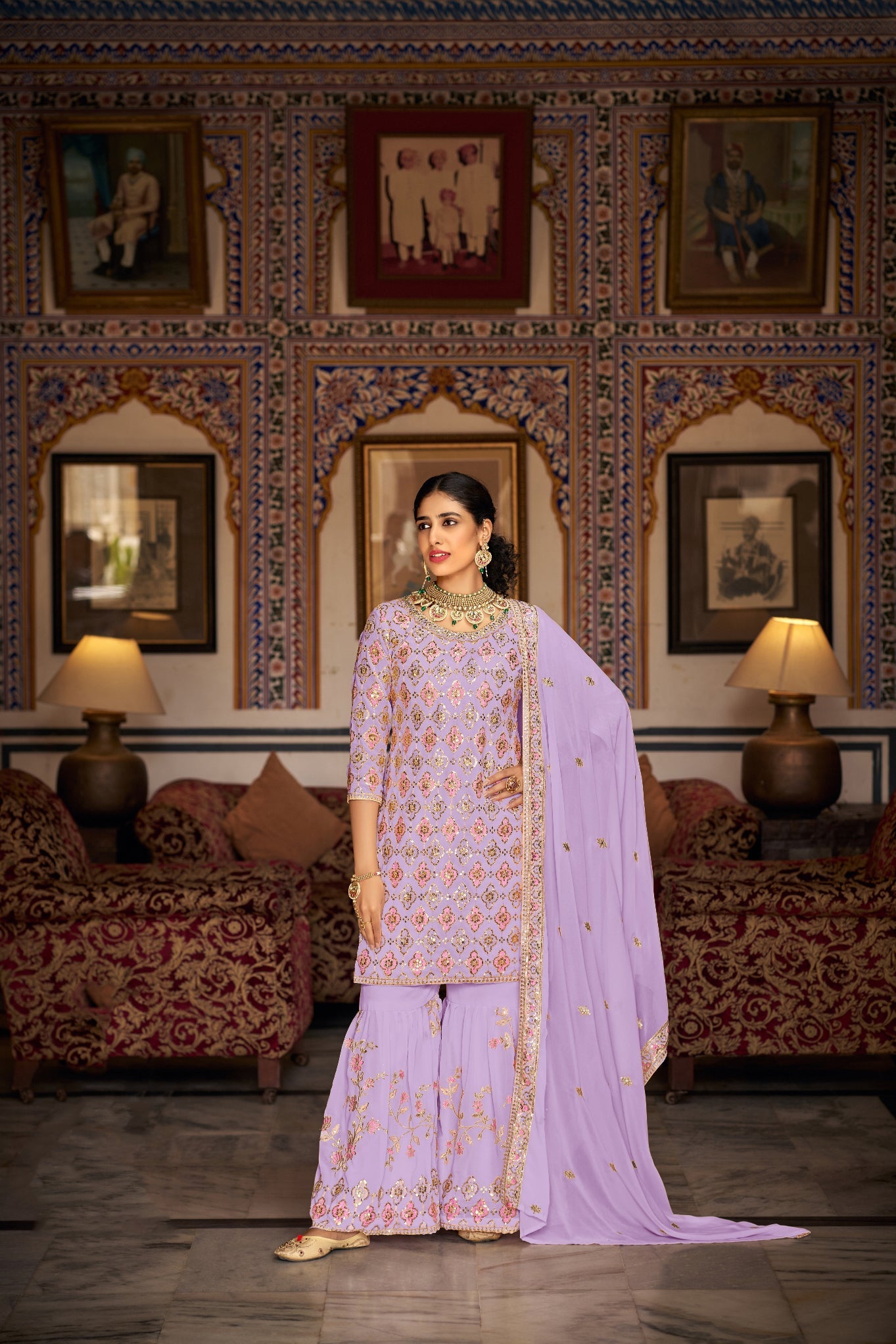 Elegant Purple Sharara Salwar Suit for Wedding and Party Glamour