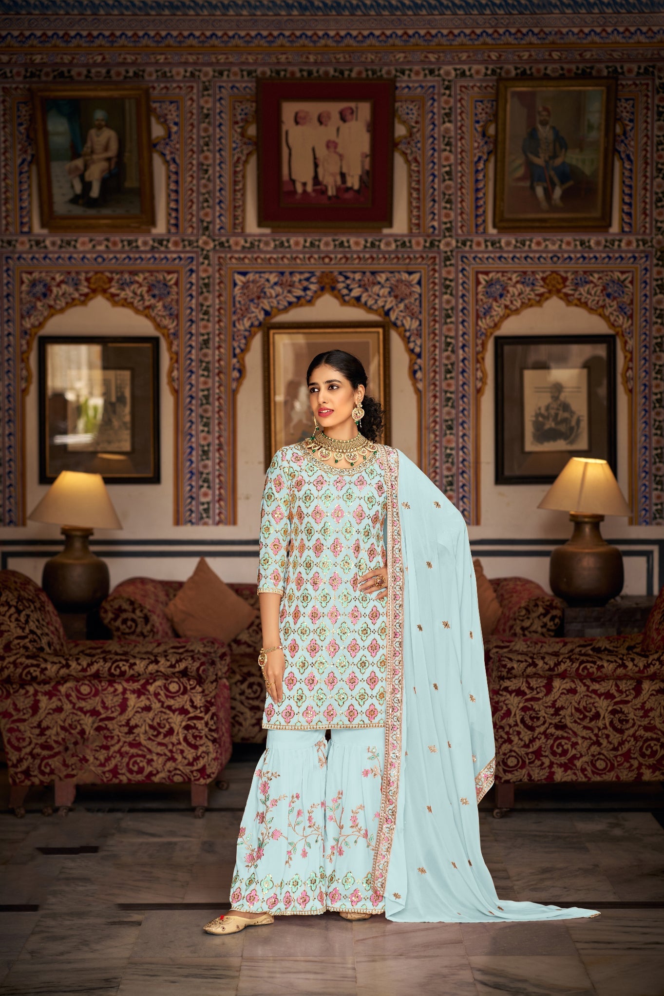 Elegant Blue Sharara Salwar Suit for Weddings and Parties