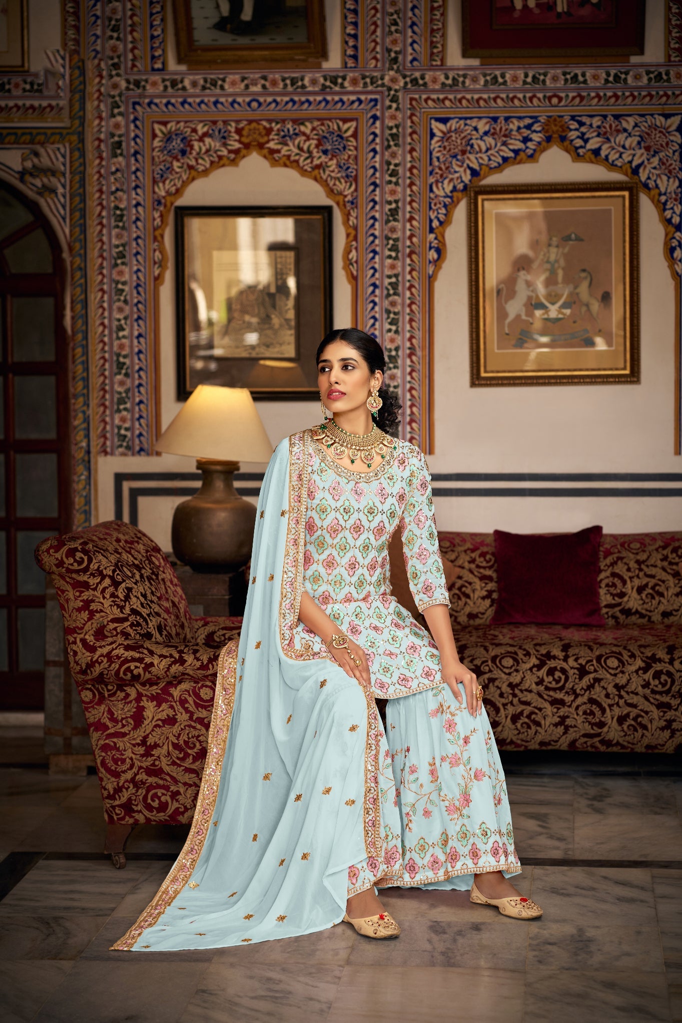 Elegant Blue Sharara Salwar Suit for Weddings and Parties