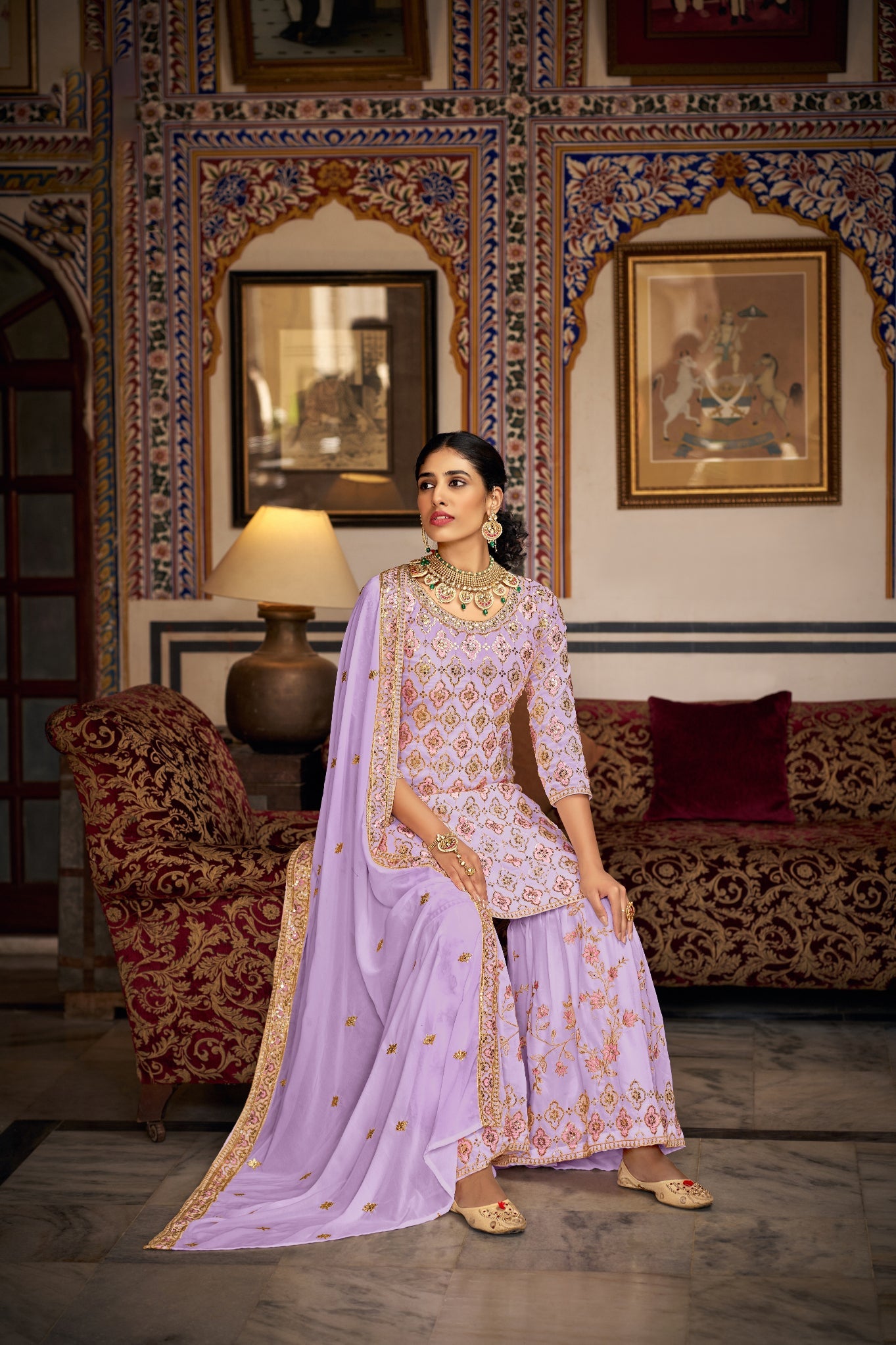 Elegant Purple Sharara Salwar Suit for Wedding and Party Glamour