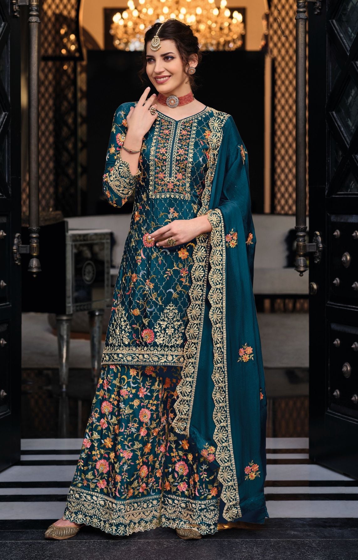 Exquisite Blue Silk Salwar Kameez: Embroidered Elegance for Parties and Weddings