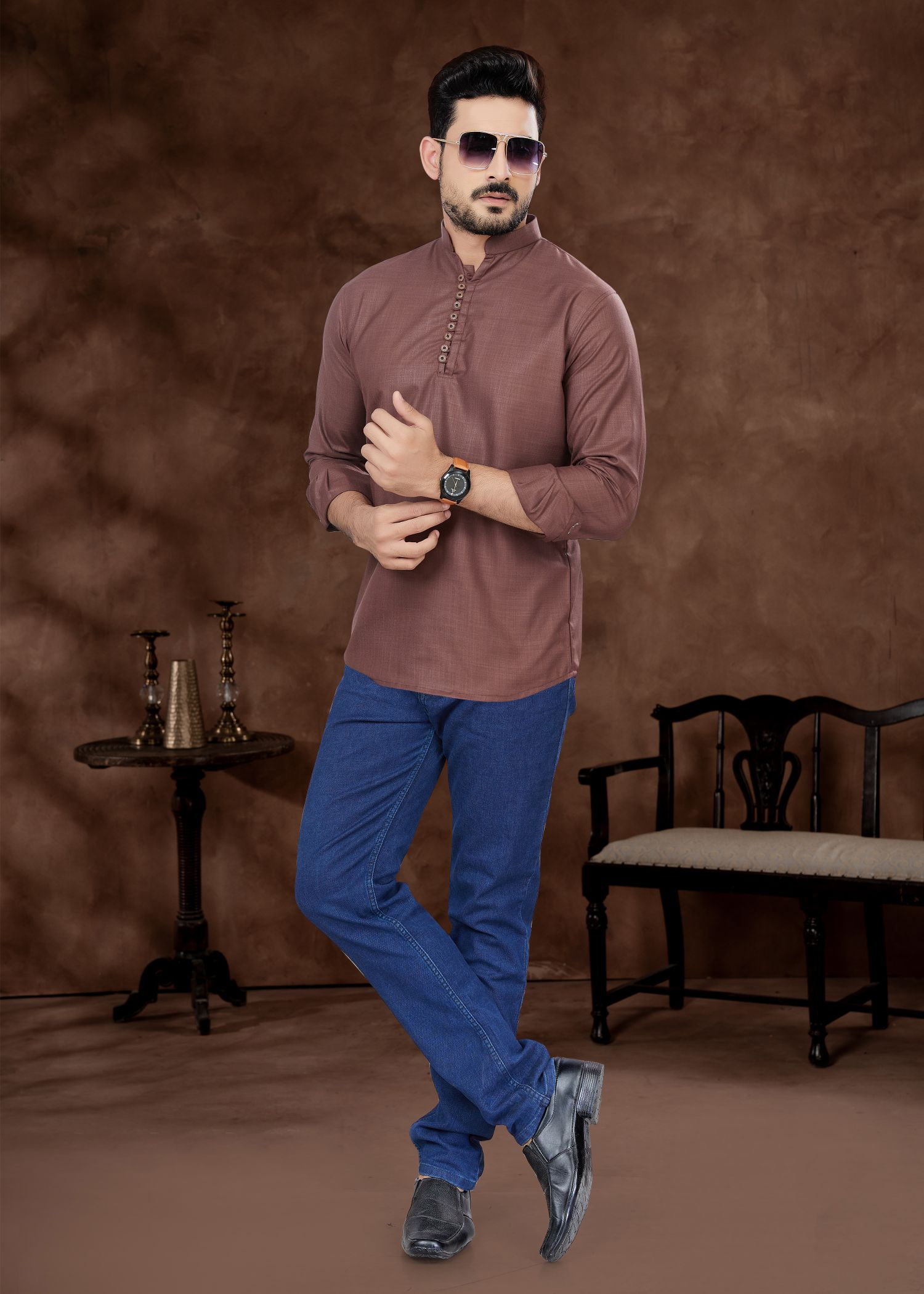 Elegant Brown Short Kurta: Perfect for Weddings and Parties - Pure Cotton Comfort!