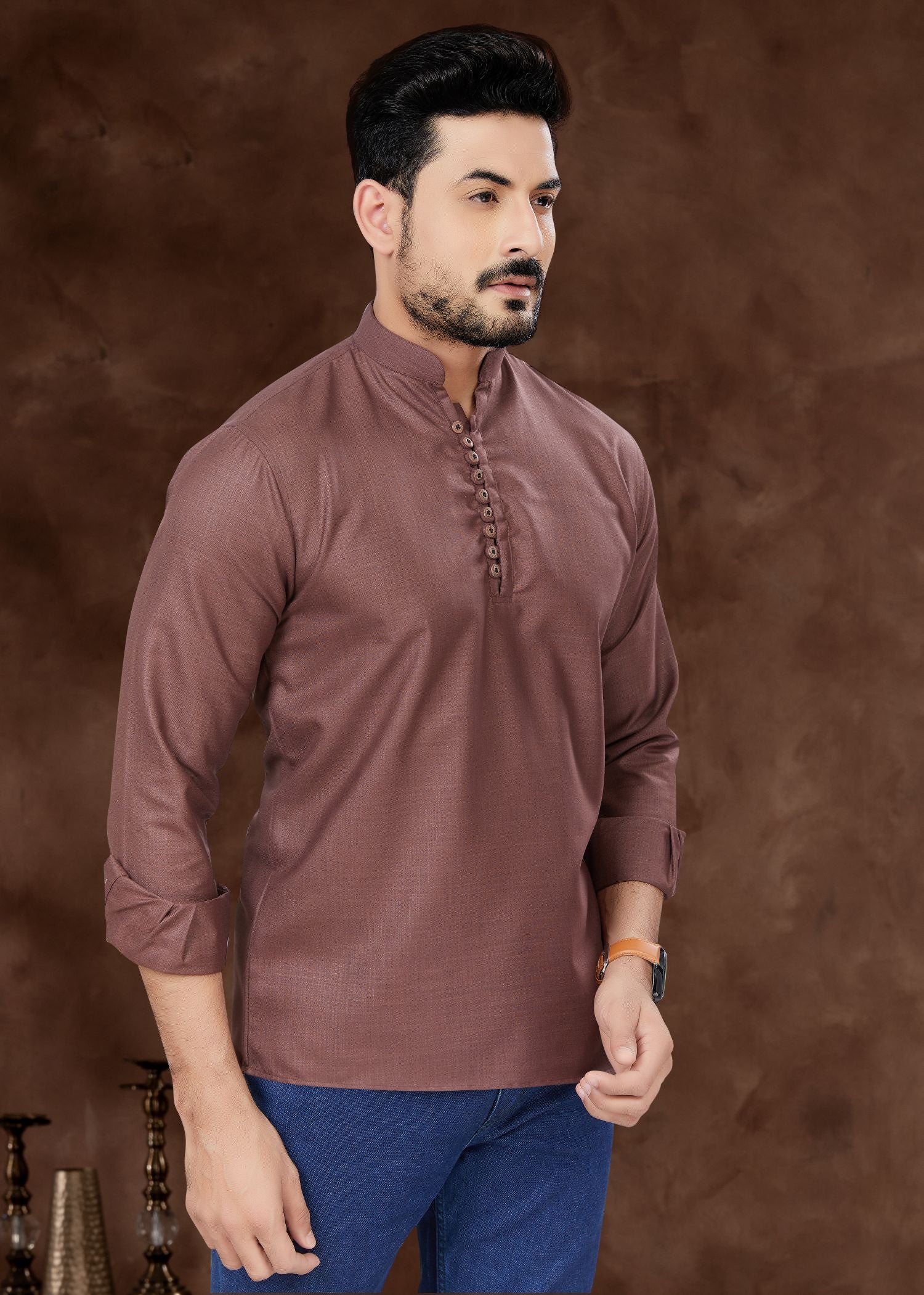 Elegant Brown Short Kurta: Perfect for Weddings and Parties - Pure Cotton Comfort!