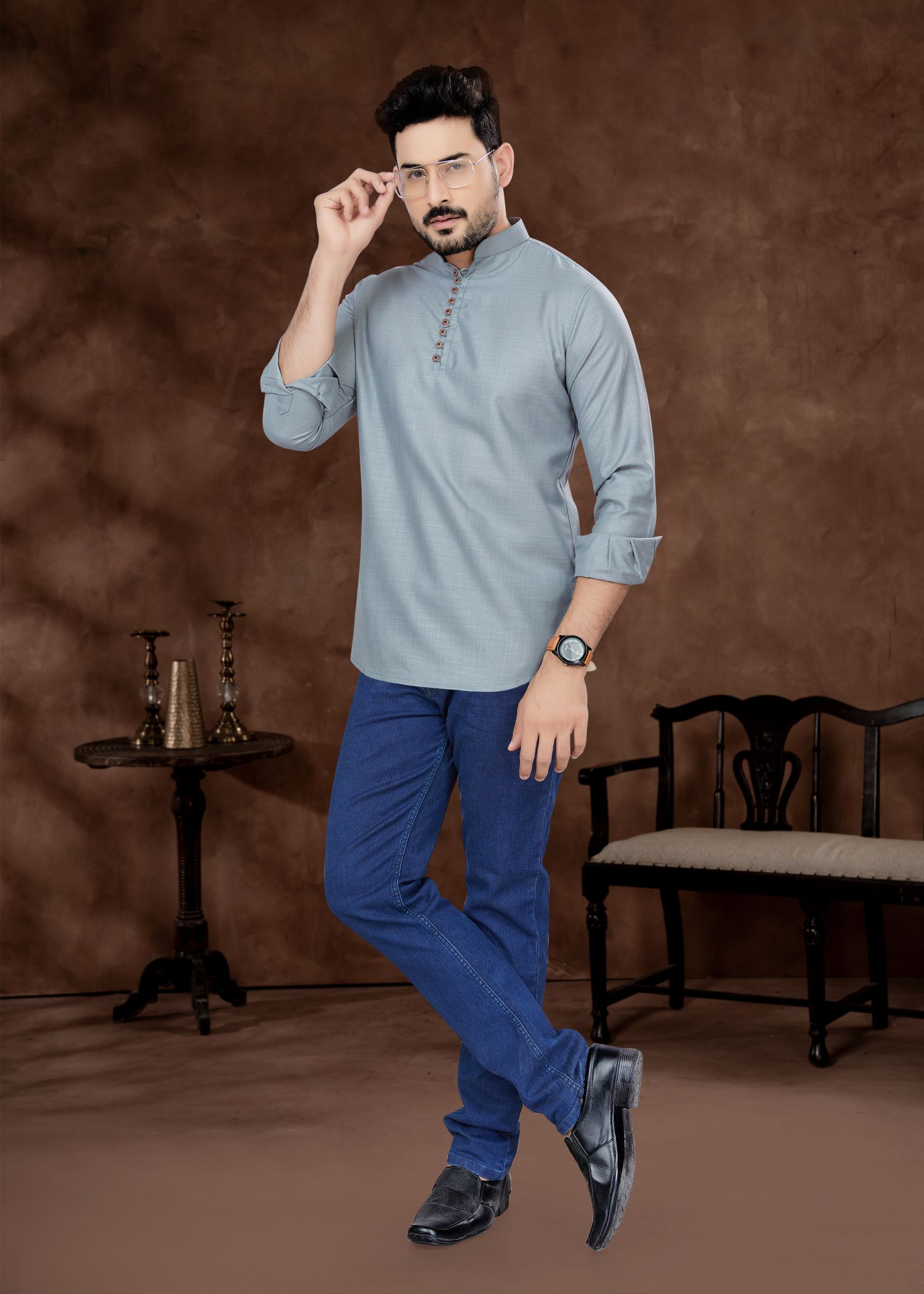 Elegant Seablue Men's Short Kurta in Pure Cotton: Perfect for Weddings & Parties!