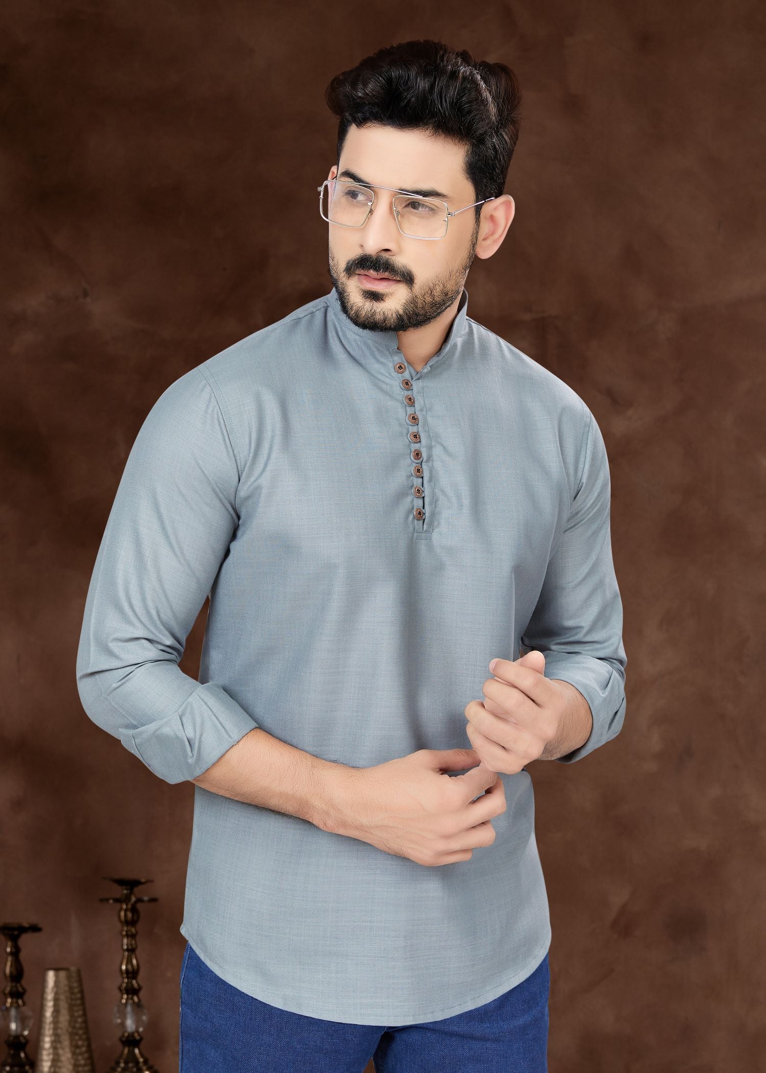 Elegant Seablue Men's Short Kurta in Pure Cotton: Perfect for Weddings & Parties!