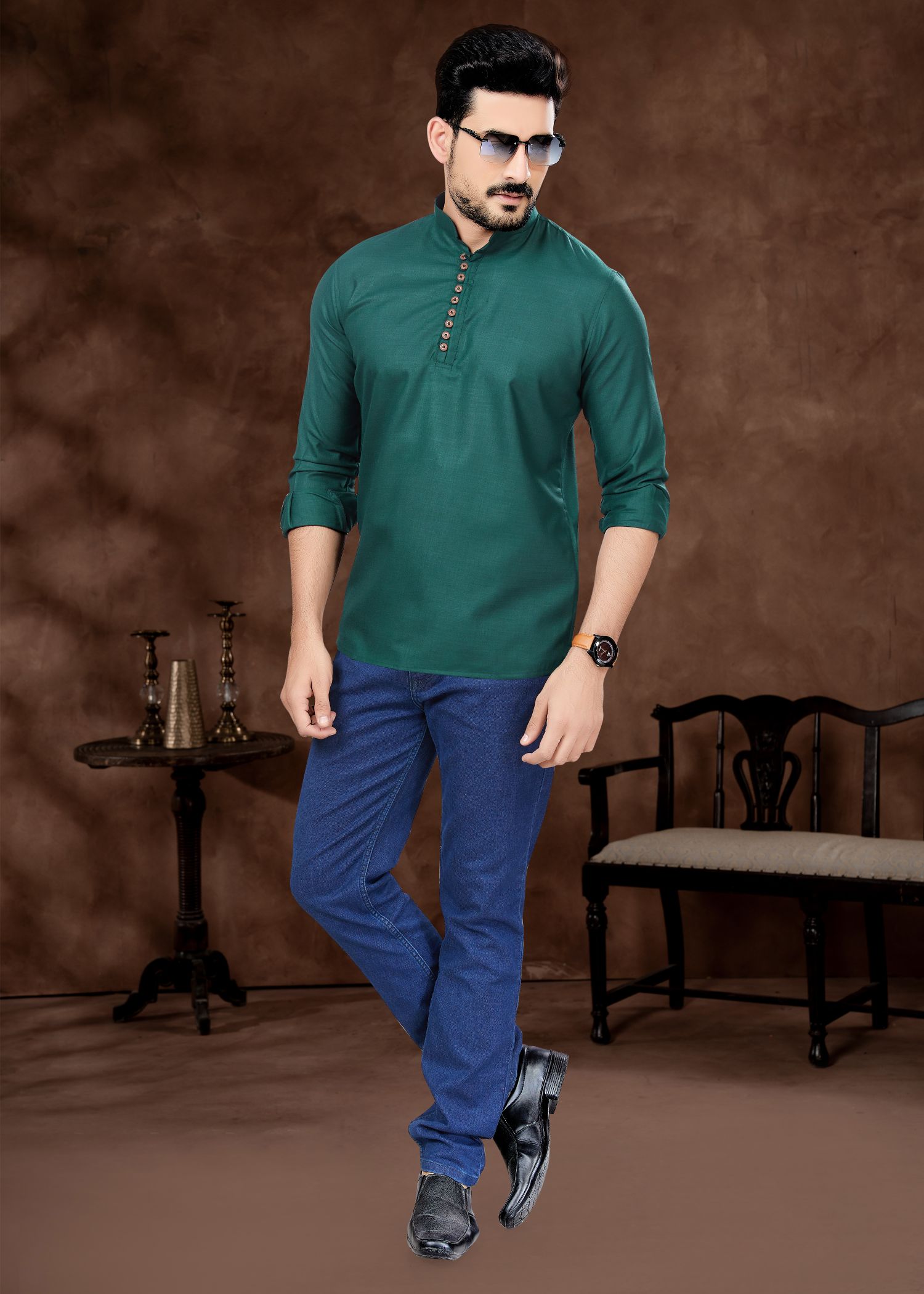 Elegant Green Men's Short Kurta: Perfect for Weddings and Parties