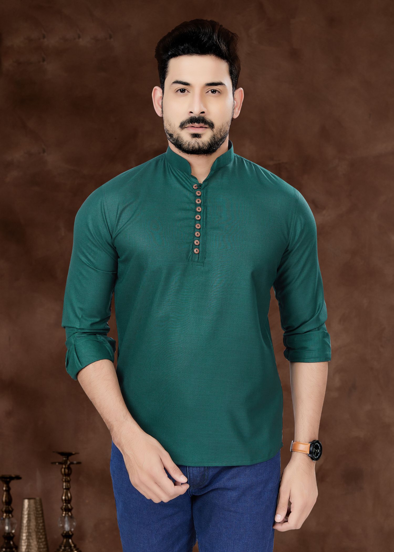 Elegant Green Men's Short Kurta: Perfect for Weddings and Parties