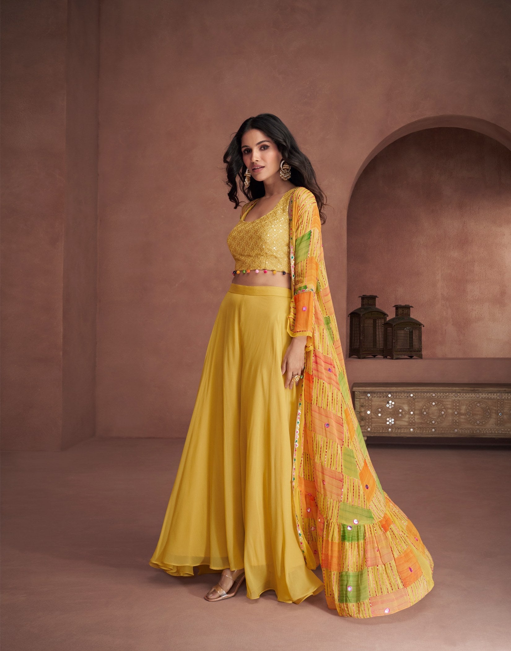 Radiant Yellow Real Georgette Lehenga Choli: Elegance in Every Stitch