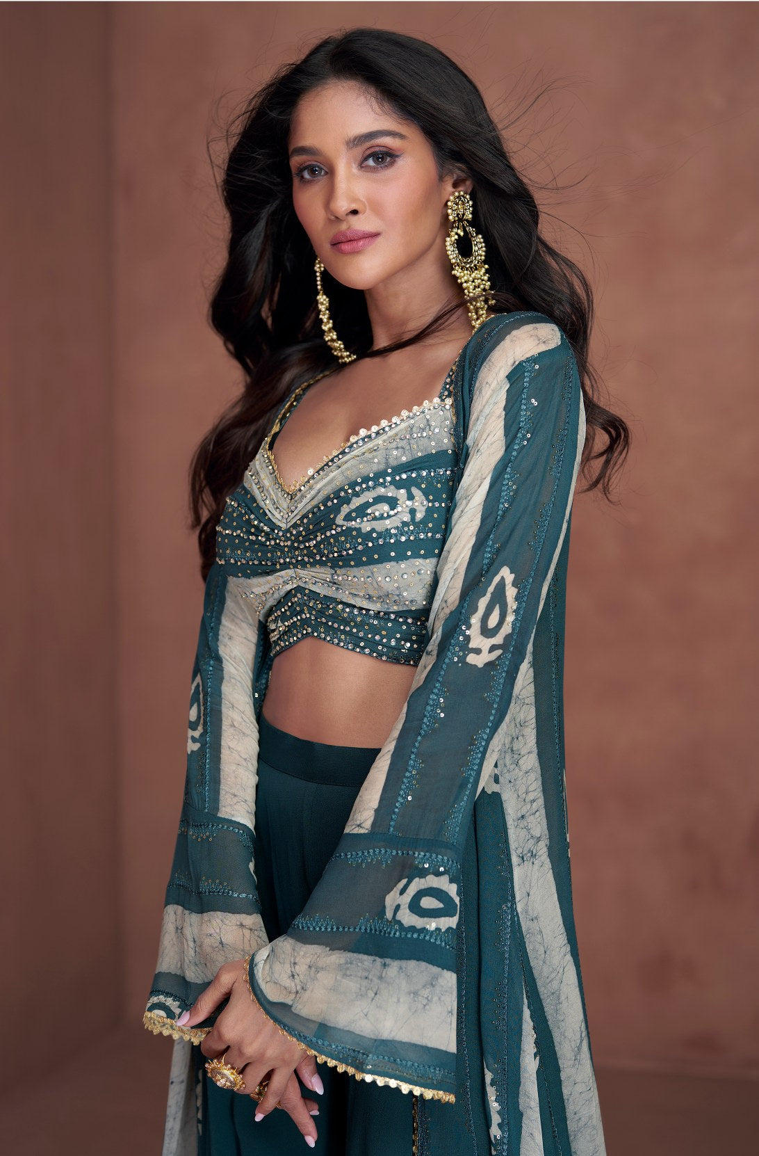 Ethereal White and Blue Real Georgette Lehenga Choli Ensemble