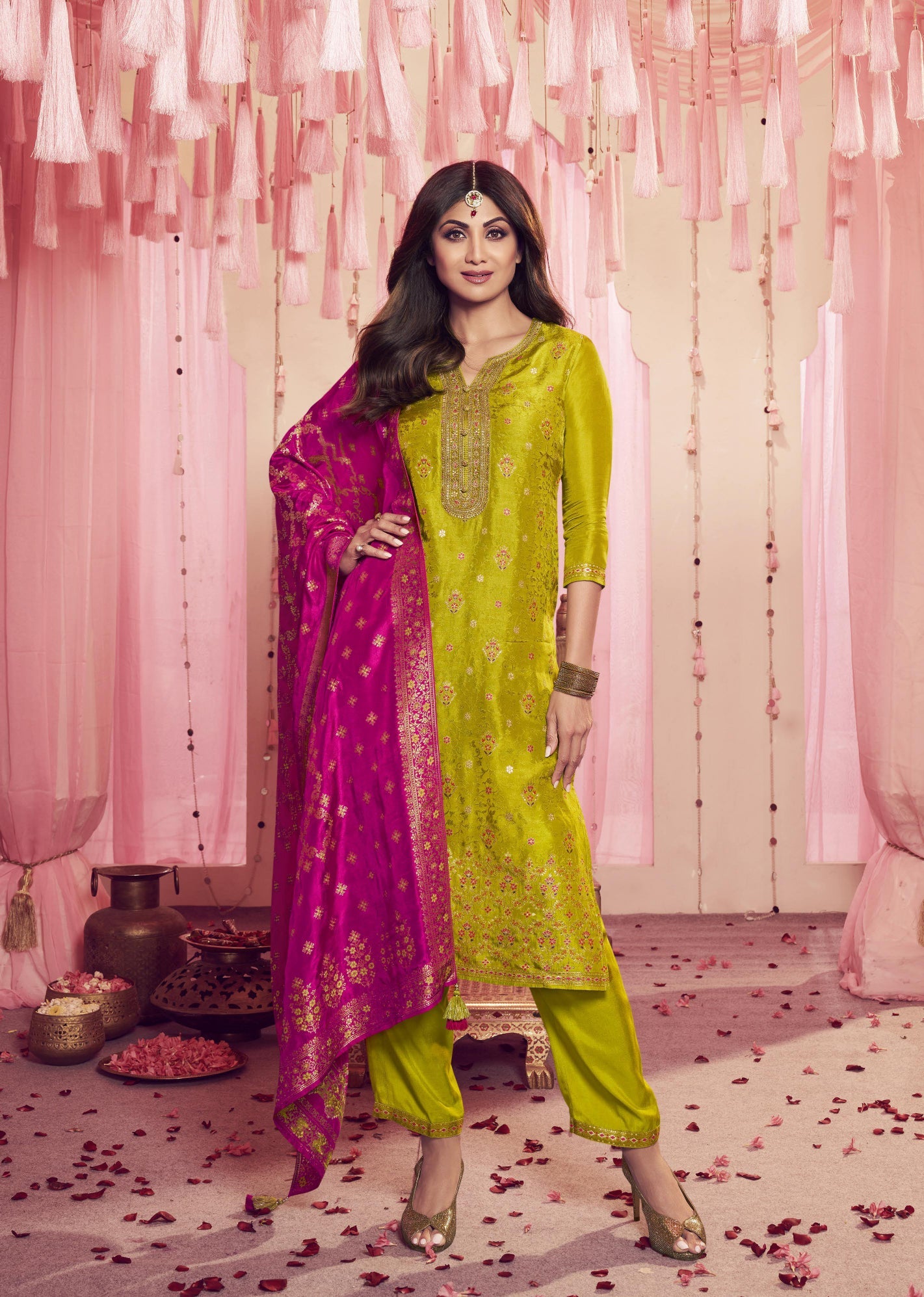 Elegant Yellow Salwar Suit with Viscose Jacquard and Embroidery for Weddings and Parties