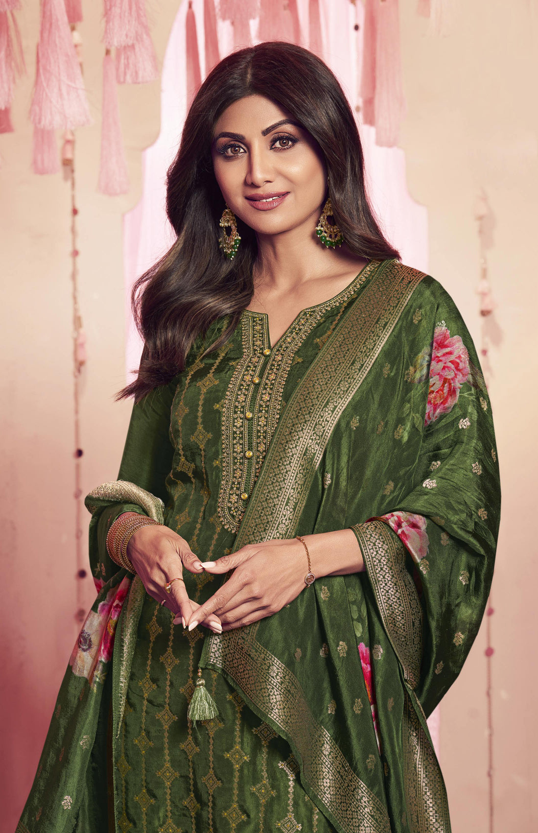 Elegant Green Salwar Suit with Pure Viscose Dola Jacquard & Embroidery