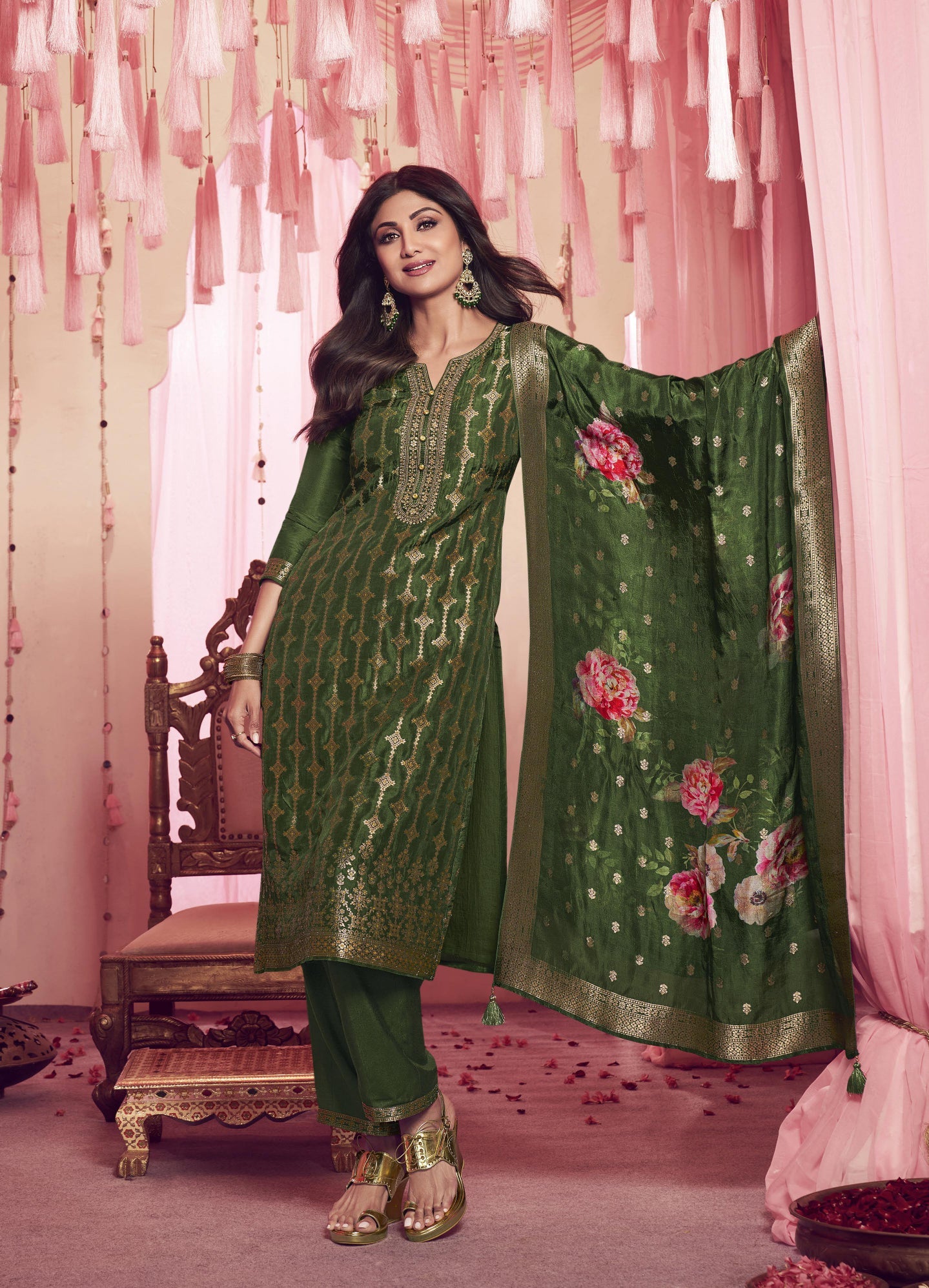 Elegant Green Salwar Suit with Pure Viscose Dola Jacquard & Embroidery