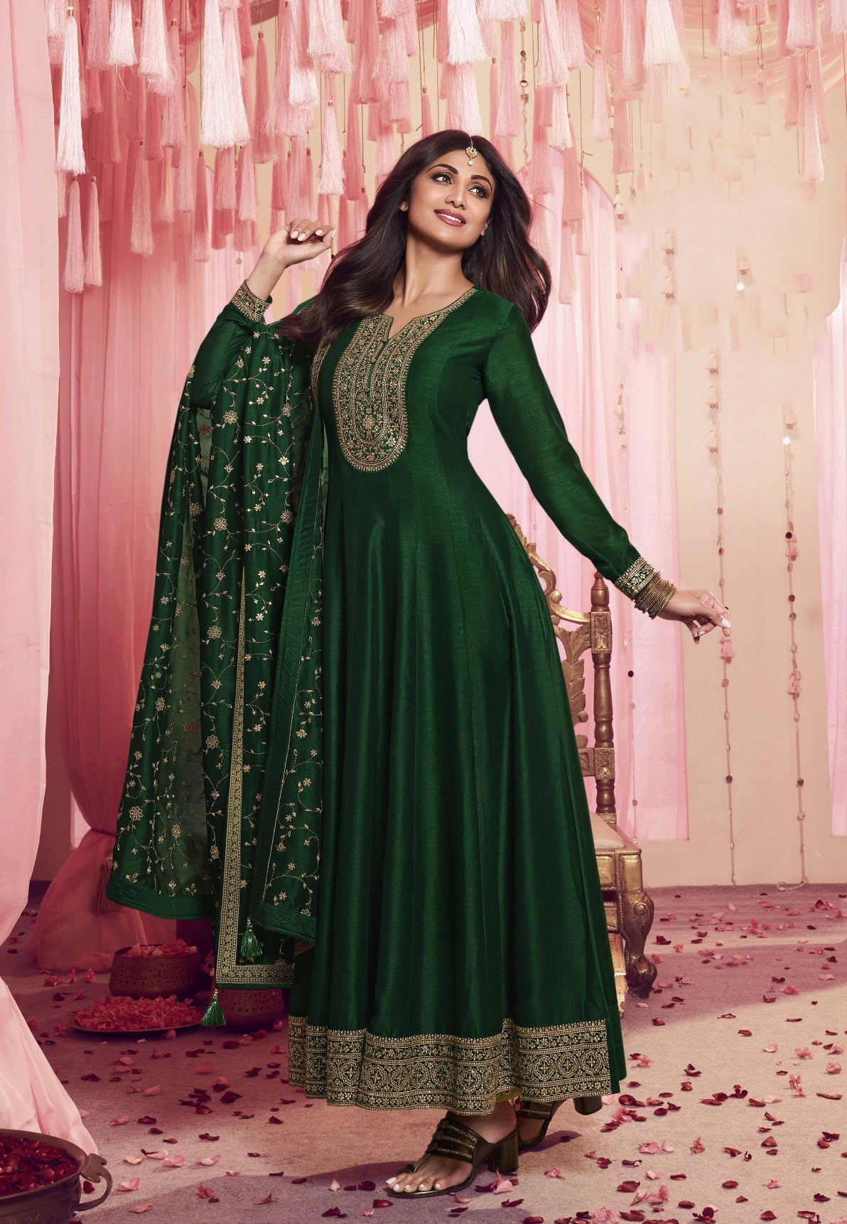 Elegant Green Georgette Silk Anarkali Salwar Suit for Weddings and Parties