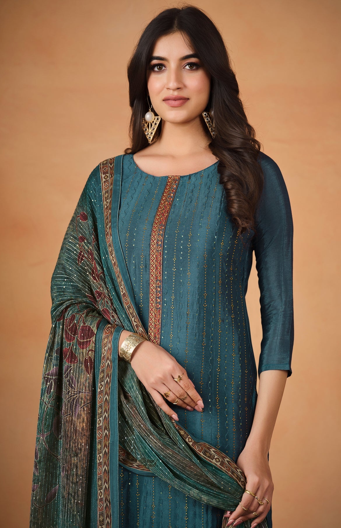 Elegant Blue Chinon Salwar Suit for Weddings & Parties