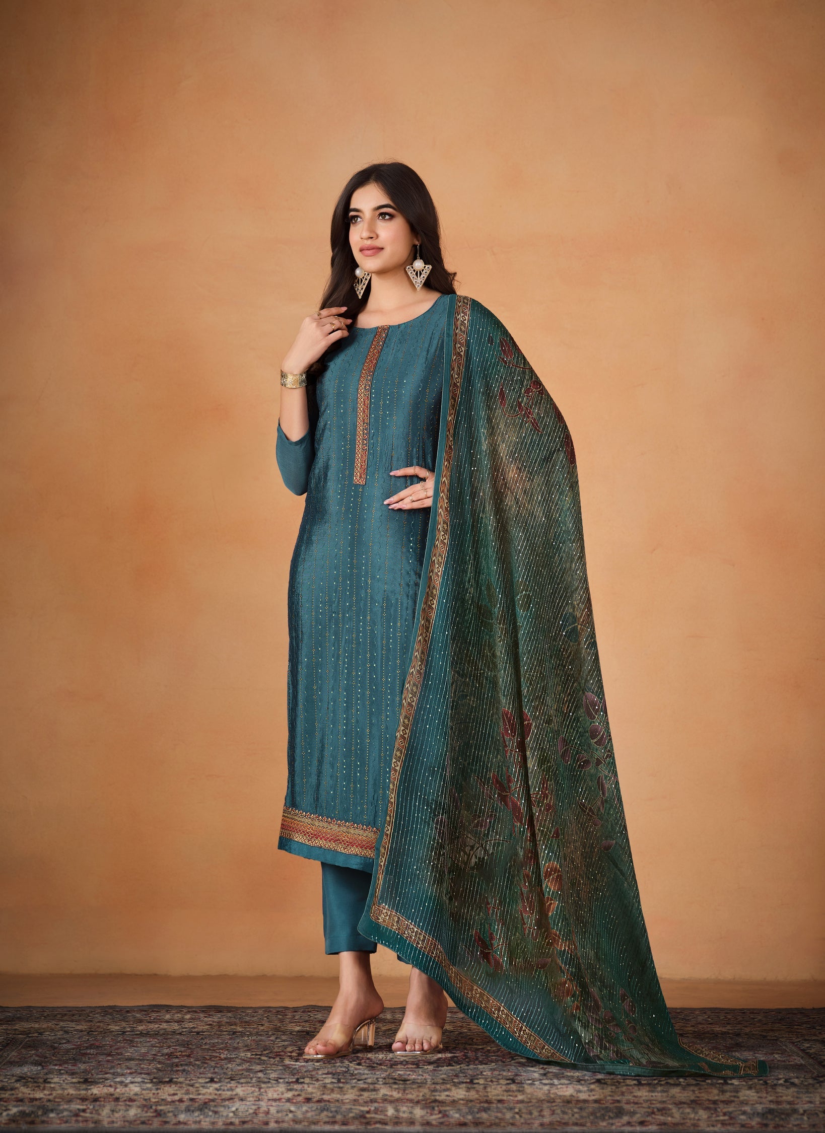 Elegant Blue Chinon Salwar Suit for Weddings & Parties