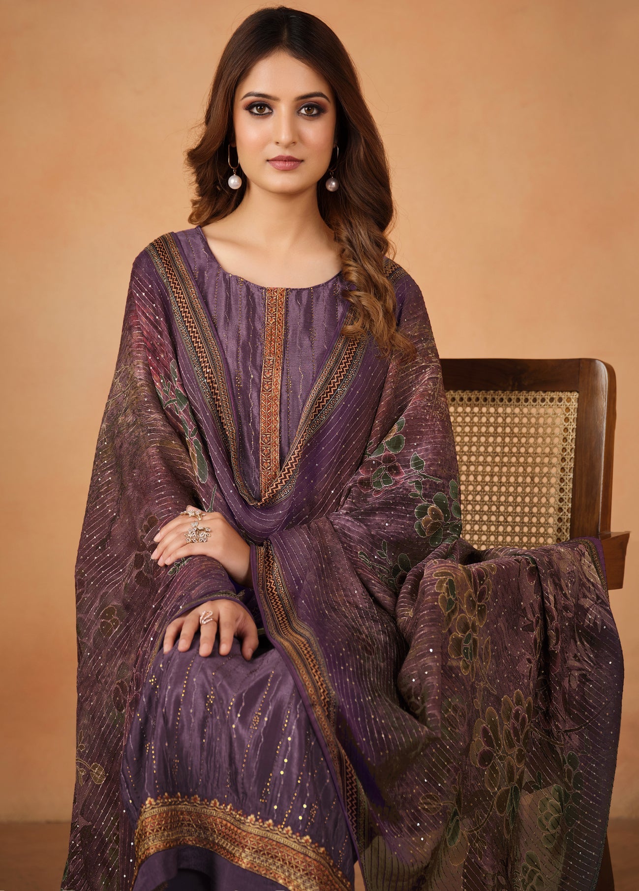 Elegant Purple Chinon Salwar Suit for Weddings and Parties