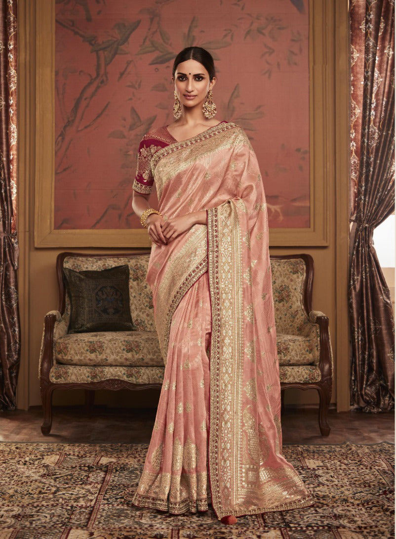 Blush Peach Silk Designer Saree
