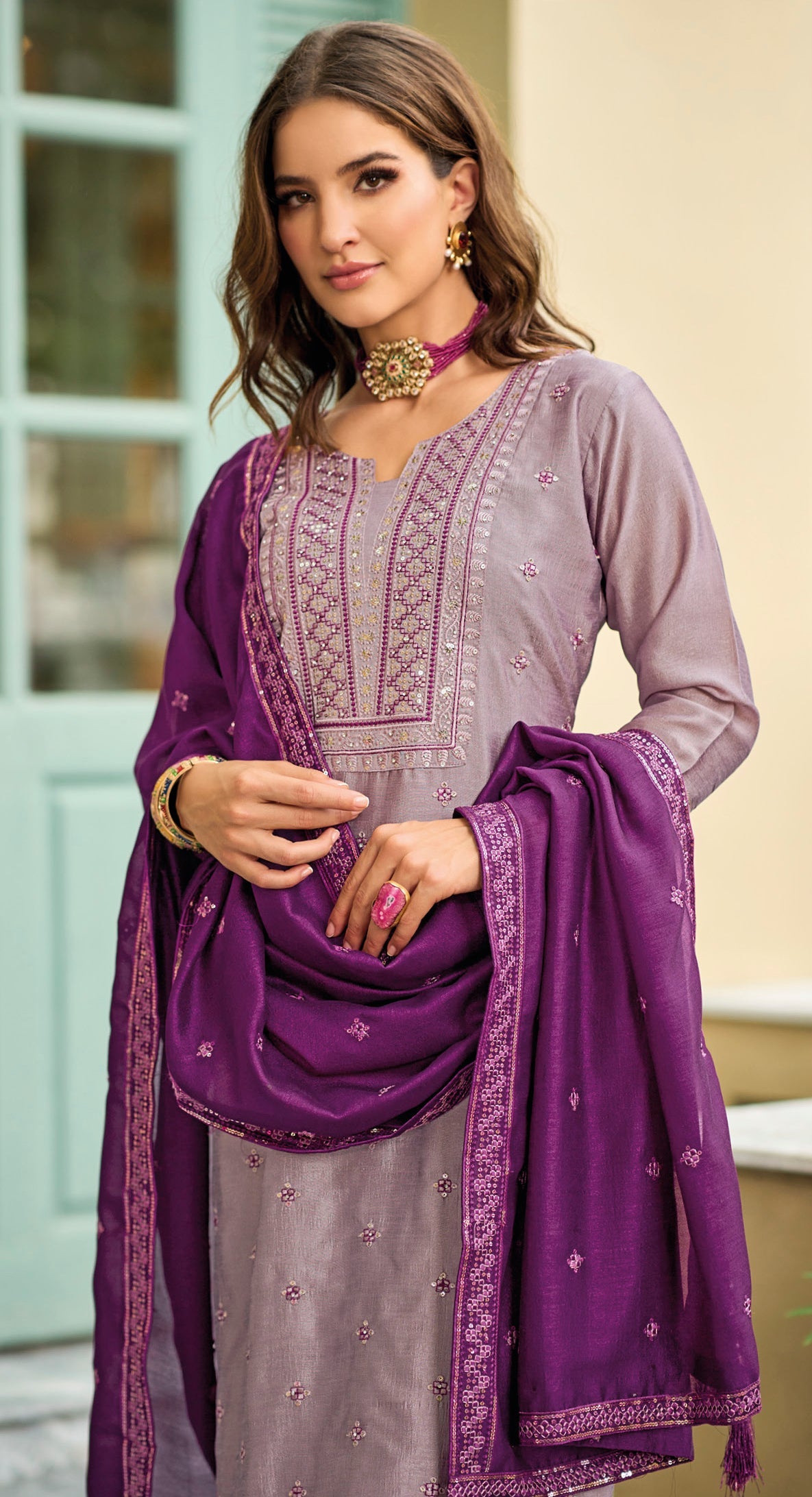 Elegant Purple Silk Embroidered Salwar Suit for Weddings & Partie