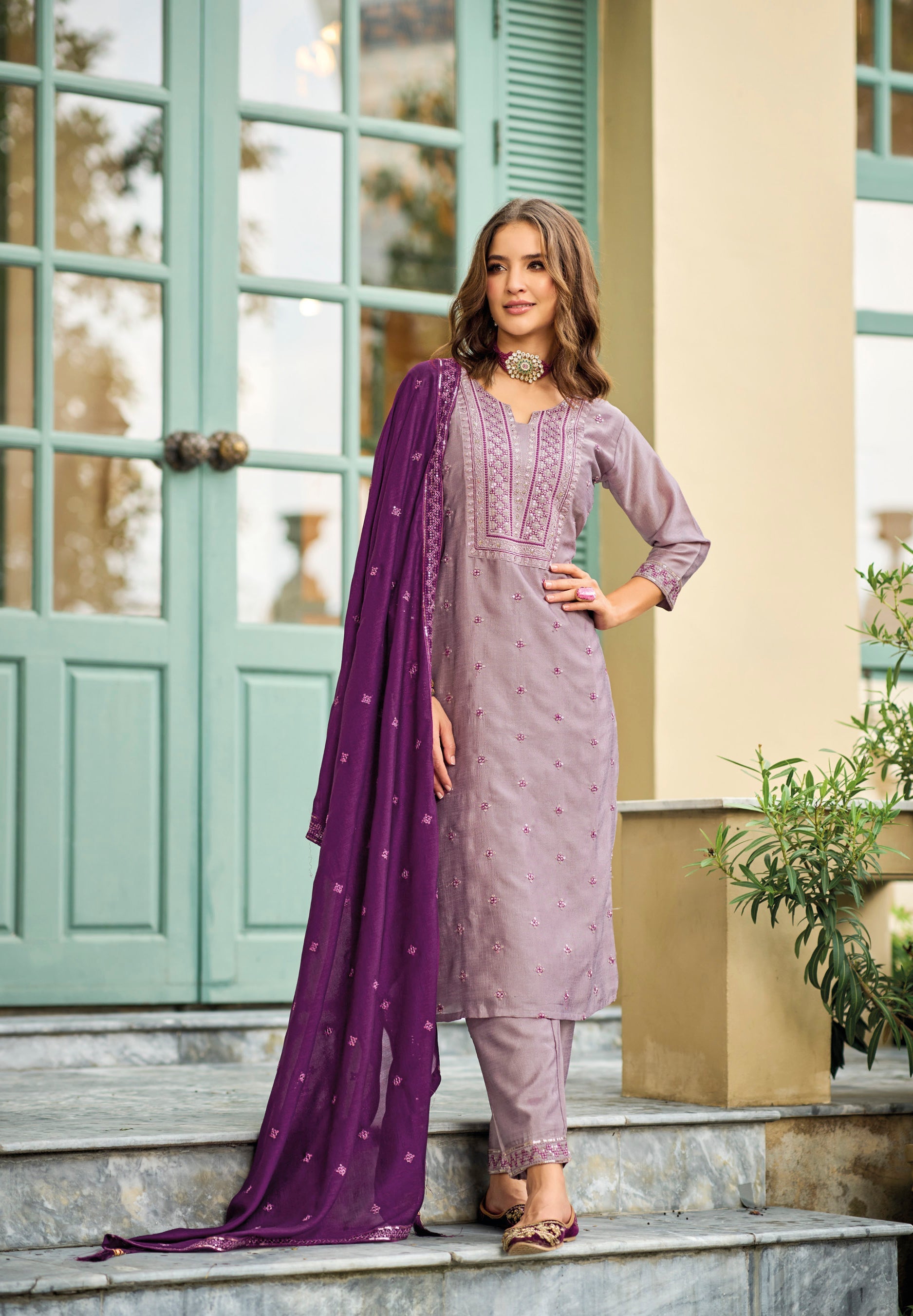 Elegant Purple Silk Embroidered Salwar Suit for Weddings & Partie