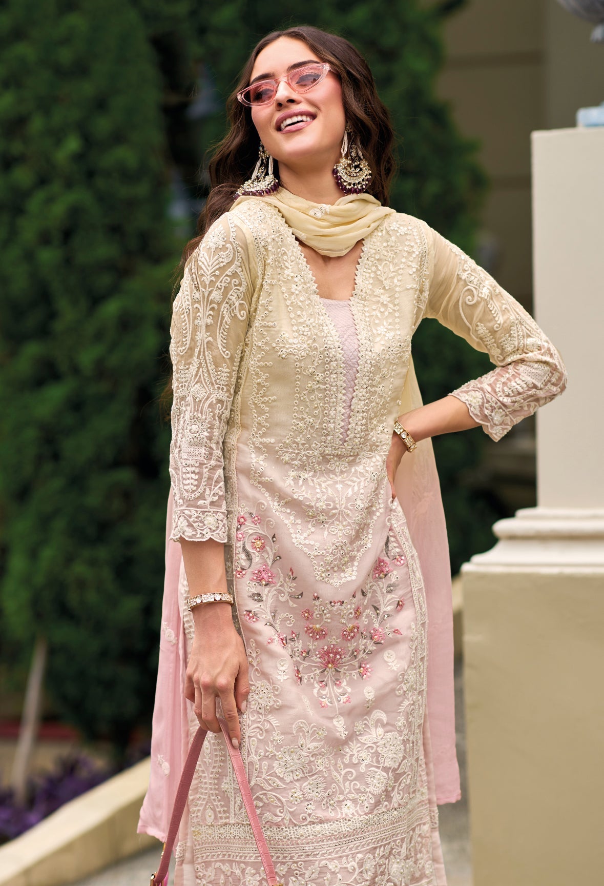 Elegant Pink Soft Organza Salwar Suit with Fancy Embroidery for Weddings and Parties