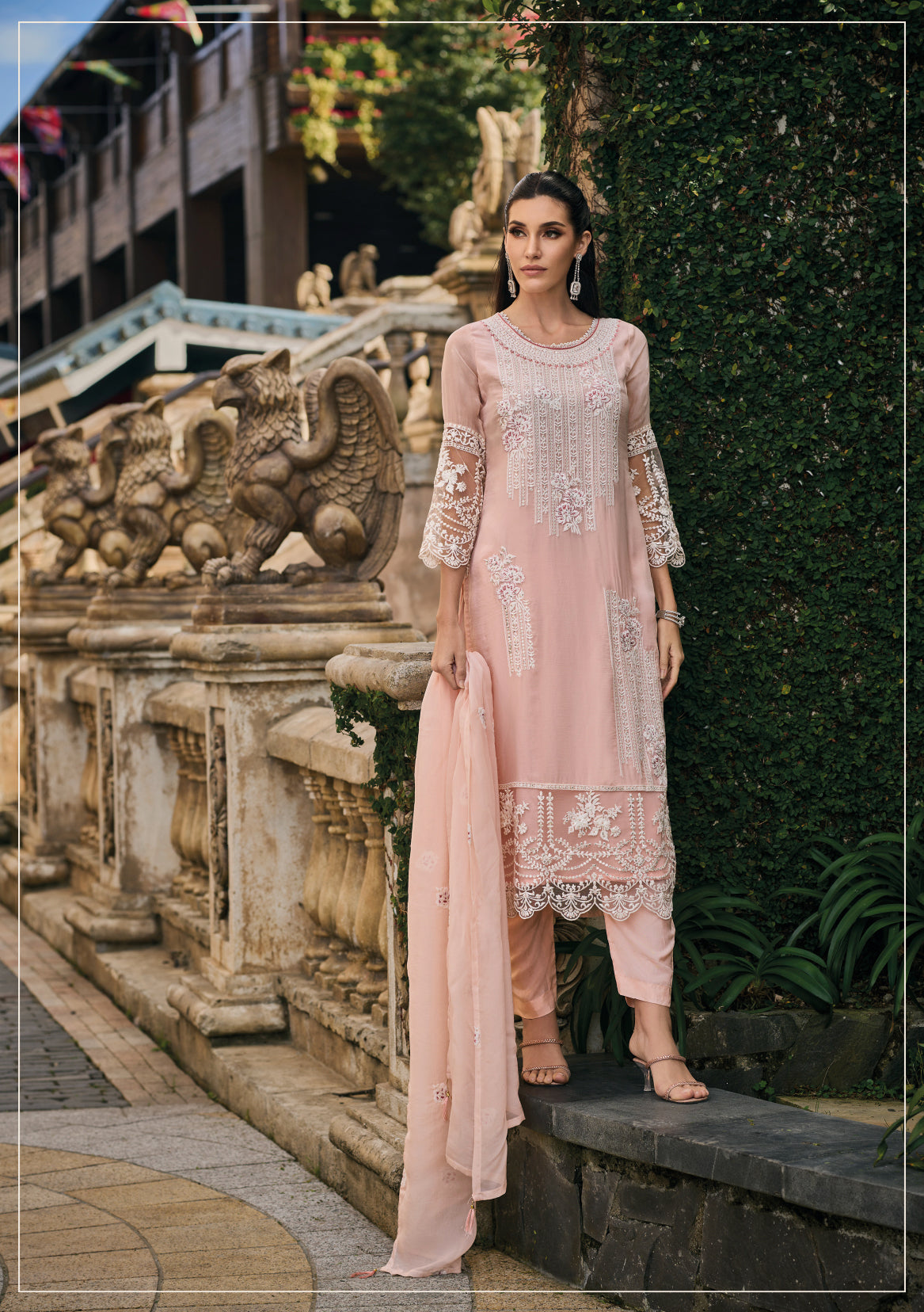 Elegant Pink Organza Salwar Suit with Intricate Embroidery for Weddings & Parties