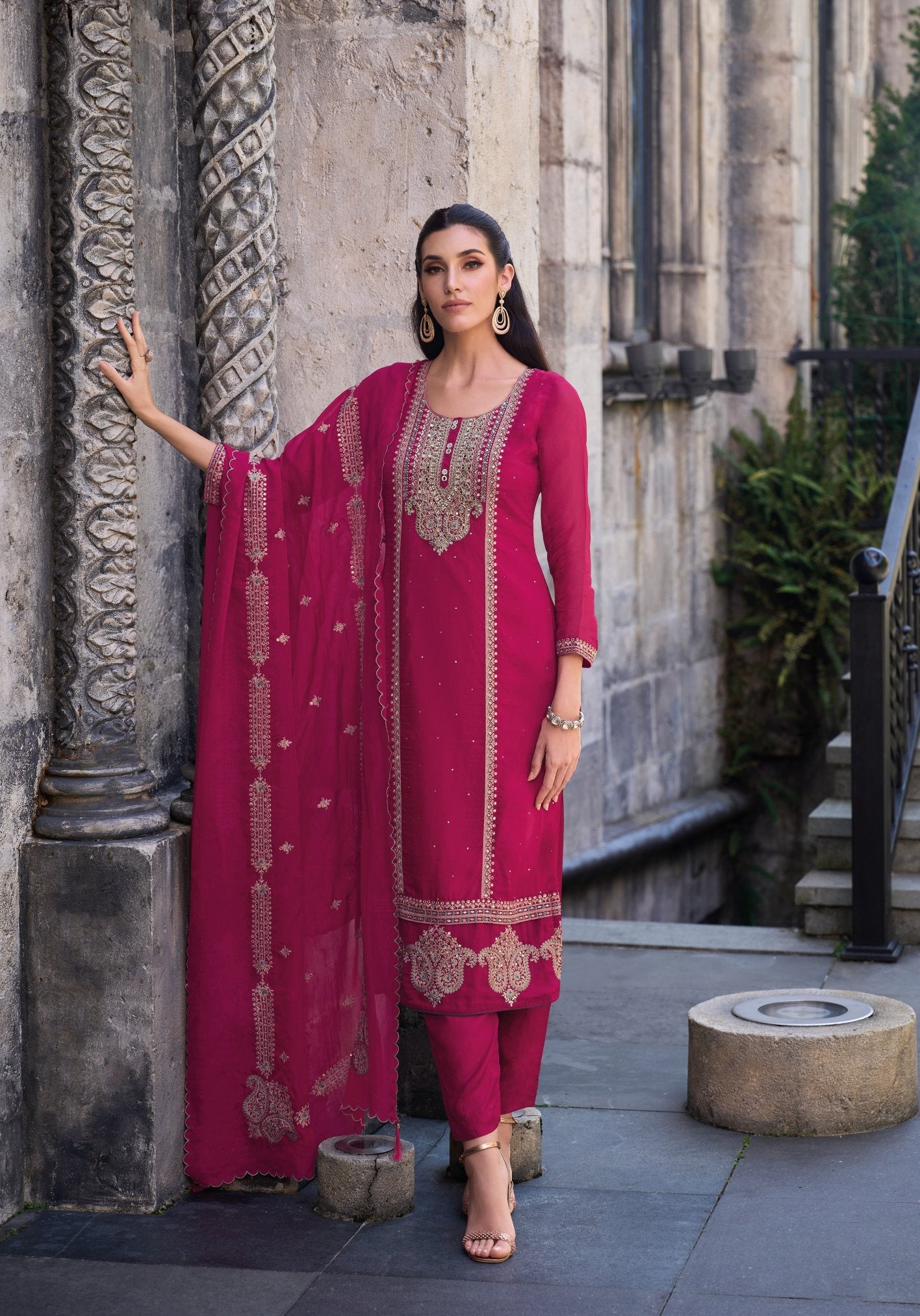 Pink Silk Salwar Suit with Soft Organza Embroidery for Wedding & Party