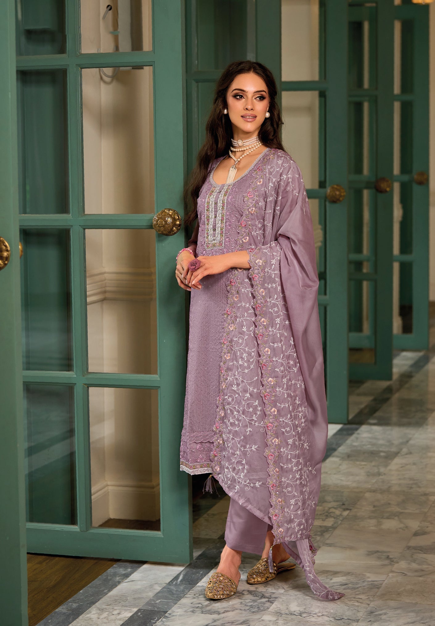 Elegant Purple Salwar Suit with Hand-Embroidered Organza & Silk for Weddings