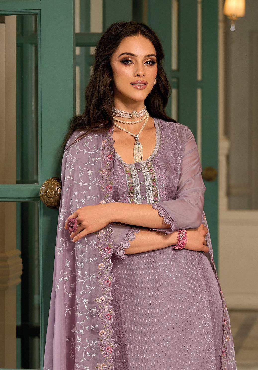 Elegant Purple Salwar Suit with Hand-Embroidered Organza & Silk for Weddings