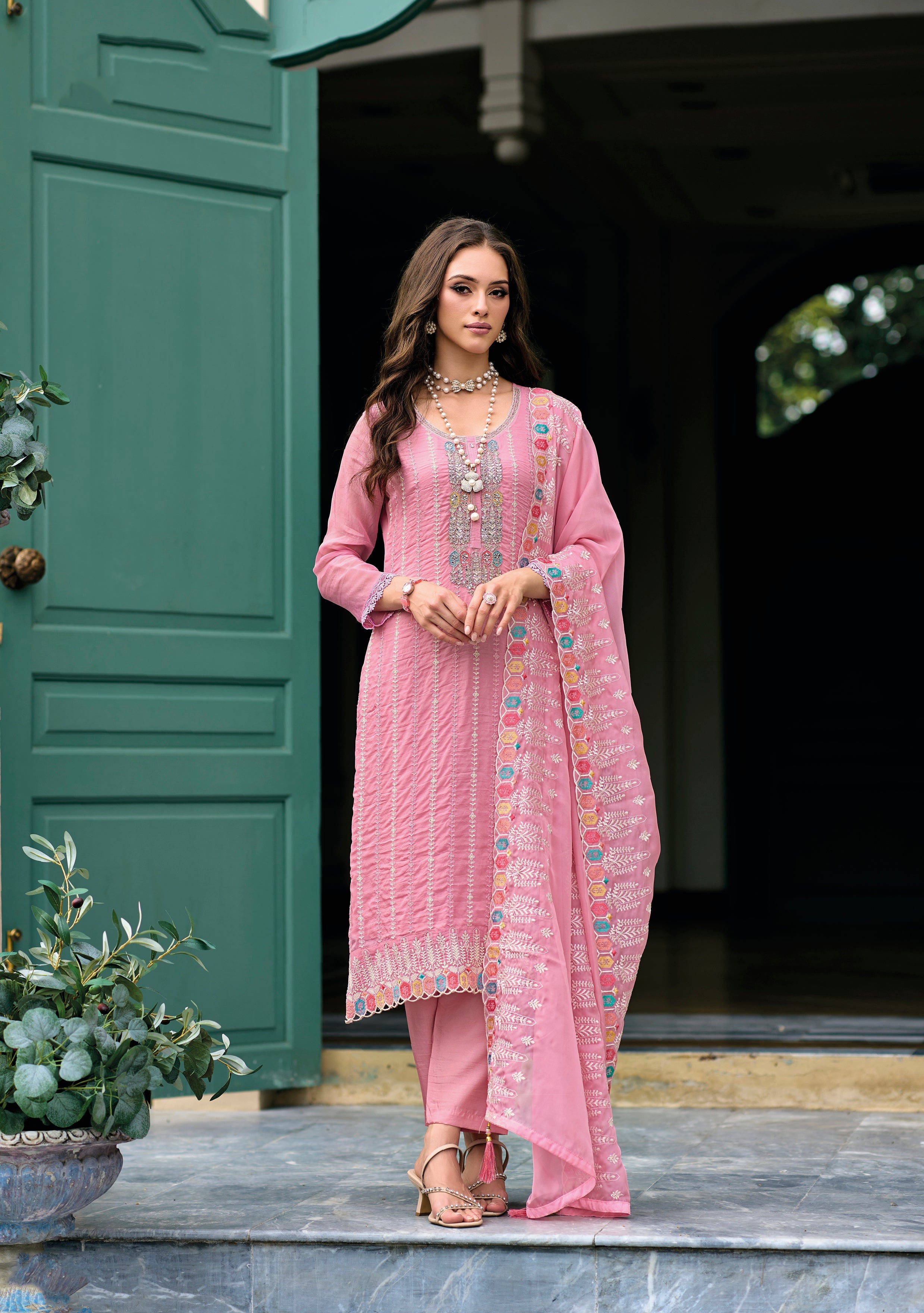 Elegant Pink Salwar Suit with Hand-Embroidered Soft Organza - Perfect for Weddings and Parties