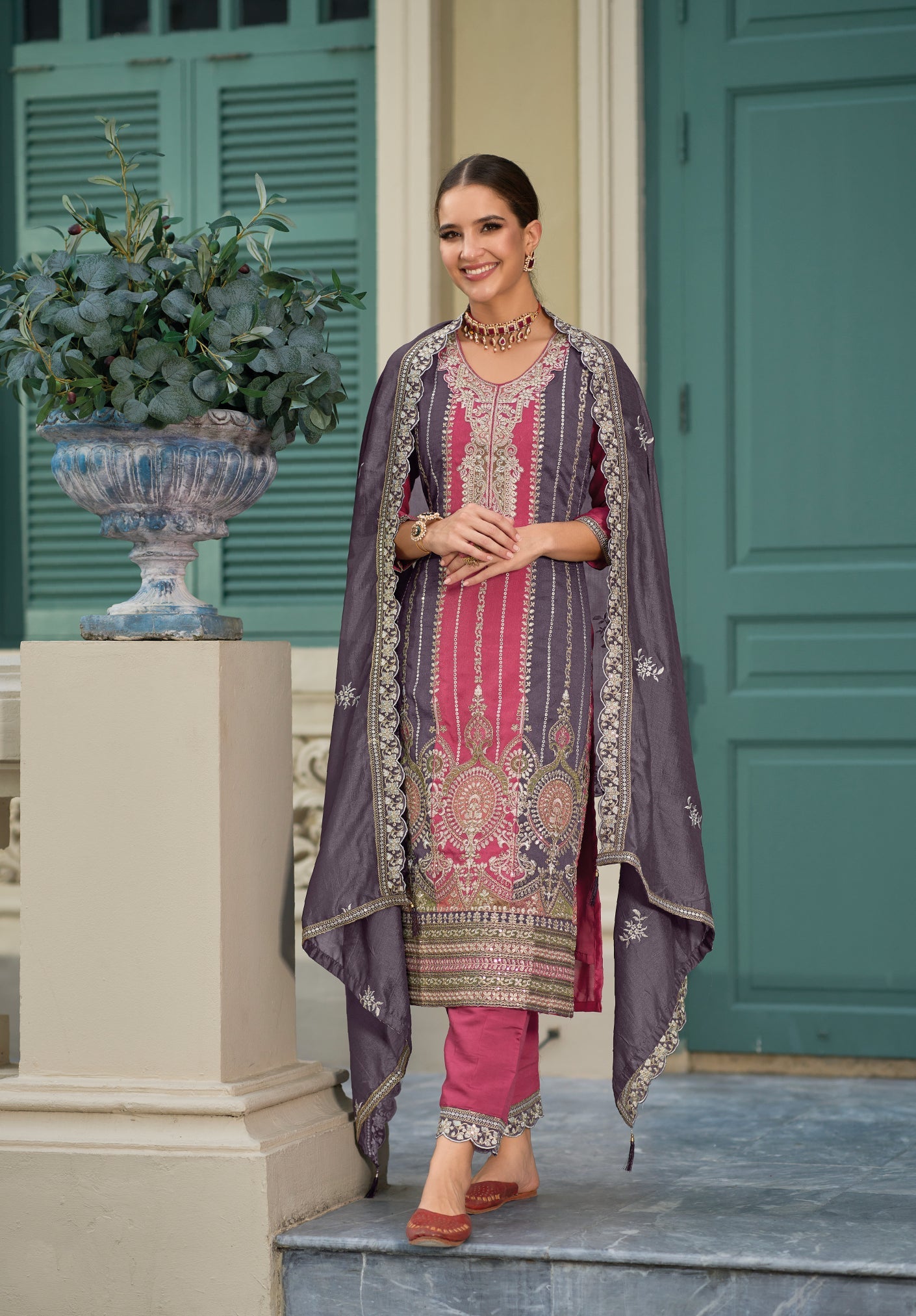 Elegant Pink Silk Embroidered Salwar Suit for Weddings and Parties