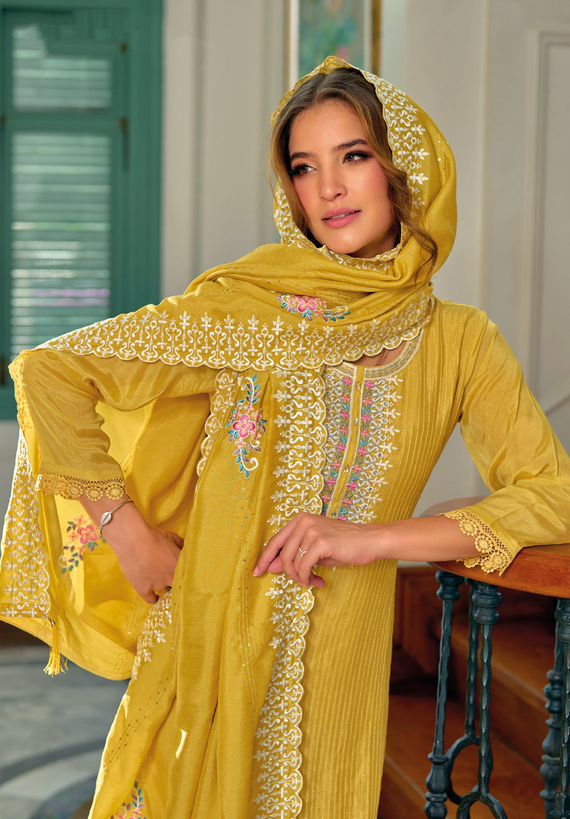 Elegant Yellow Silk Salwar Suit with Exquisite Embroidery for Weddings & Parties