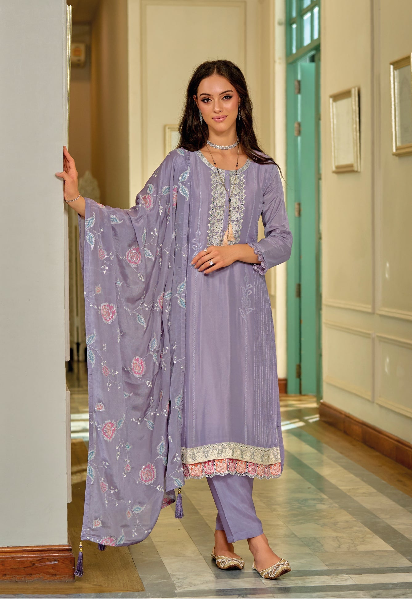 Elegant Purple Silk Salwar Suit with Exquisite Embroidery for Wedding & Parties